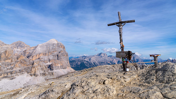 Summit Cross of Monte Lagazuoi, Dolomites, Italy, Europe