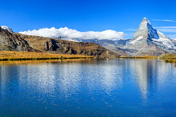 The Matterhorn reflected in Stellisee. Zermatt Canton of Valais Pennine Alps Switzerland