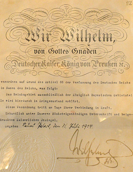 Ausstellung zum Beginn des Ersten Weltkrieges