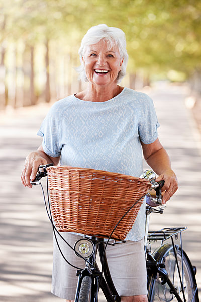 senior,laughing,cycling,active