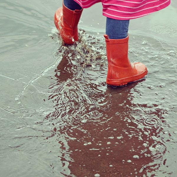 child, rain, puddle, galoshes