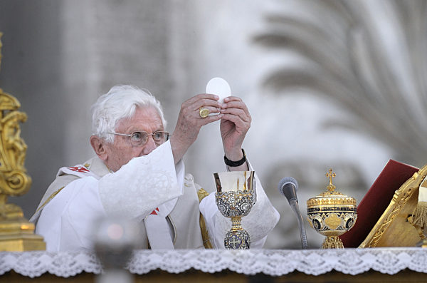 Pope Benedict XVI celebrates a mass in Rome's St John's in Lateran Basilica on June 7, 2012