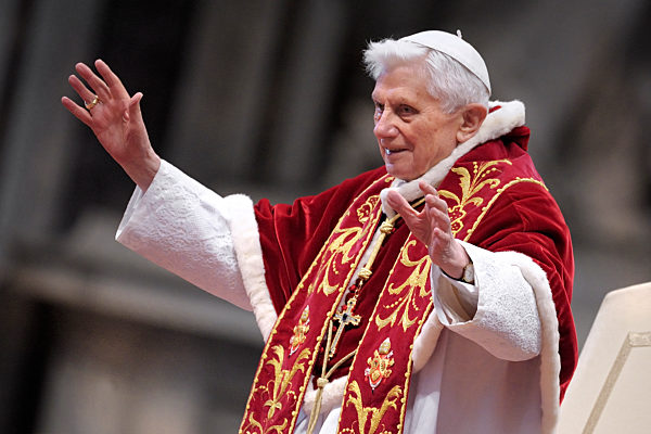 Pope Benedict XVI during   the mass in St.Peter's Basilica to mark the 900th anniversary of the Order of the Knights of Malta,at the Vatican.  on February 9, 2013