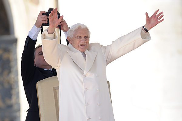 Pope Benedict XVI during The last time general audience in St. Peter square at the Vatican, Wednesday. February 27, 2013
