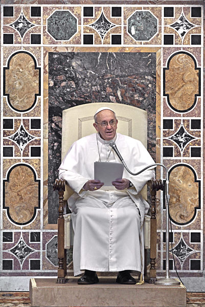 Pope Francis  during an audience with the diplomatic corps at the Vatican on March 22, 2013.