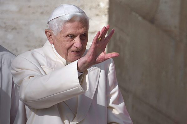 Pope emeritus Benedict XVI  with Pope Francis during a papal mass for elderly people at St Peter's square  at the Vatican.on September 28, 2014