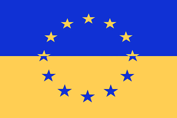 Symbol der EU in den Nationalfarben der Ukraine