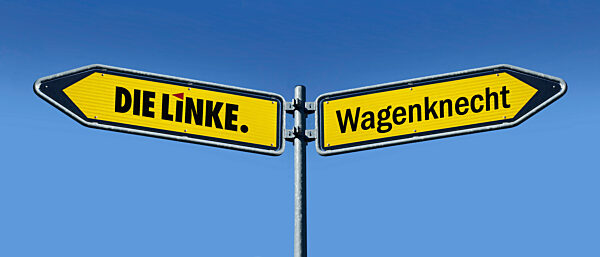 zwei Wegweiser mit Die Linke und Wagenknecht