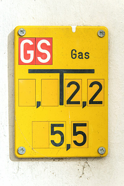 Hinweisschild für Gasanschluss
