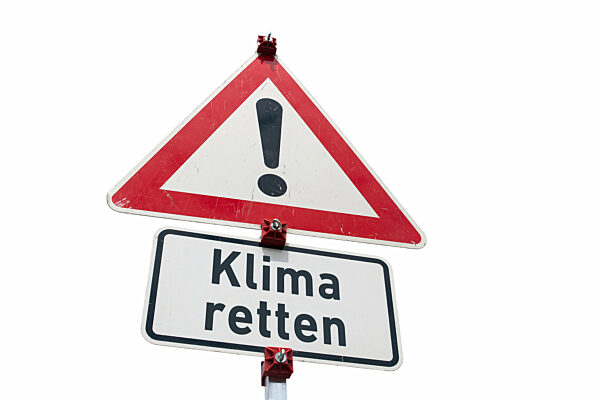 Symbolisches Warnschild Klima retten