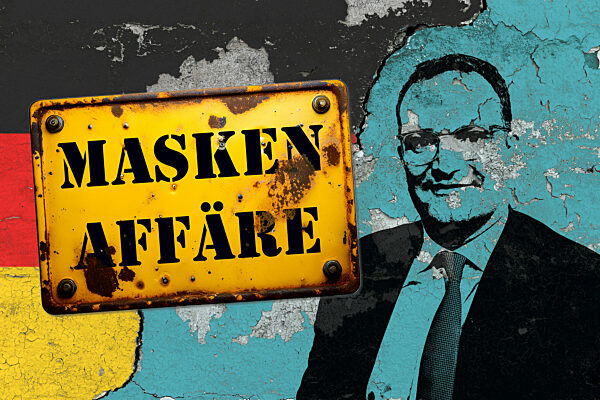 Symbolisches rostiges Schild Masken Affaere