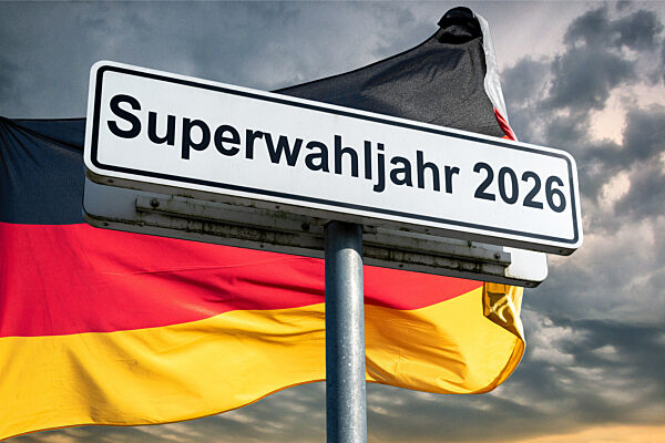 Symbolisches Schild Superwahljahr 2026