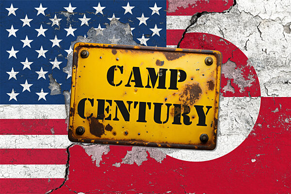 Symbolisches rostiges Schild CAMP CENTURY