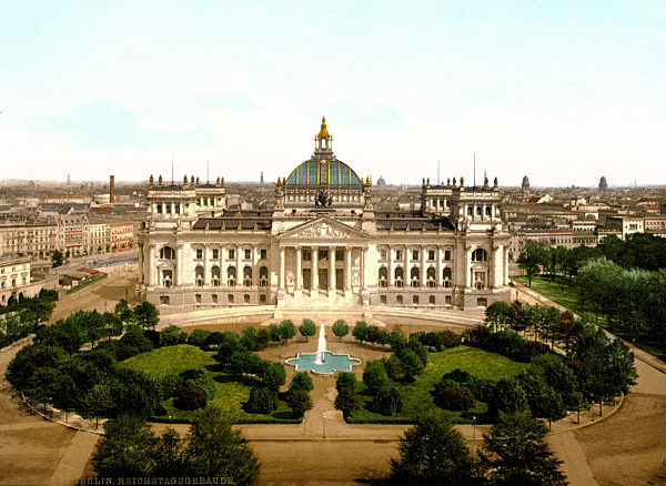 Berlin, Reichstag, koloriertes Foto um 1900