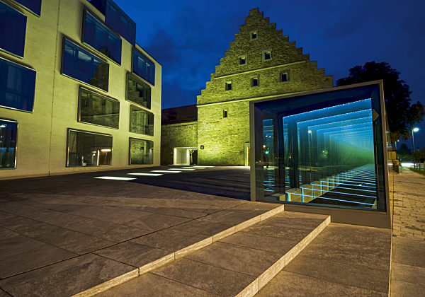 City library, Ebracher Hof, Schweinfurt, illuminated at night