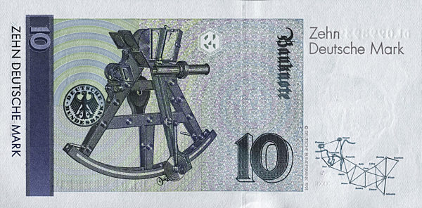 Abbildung der Rückseite einer 10-DM-Banknote...