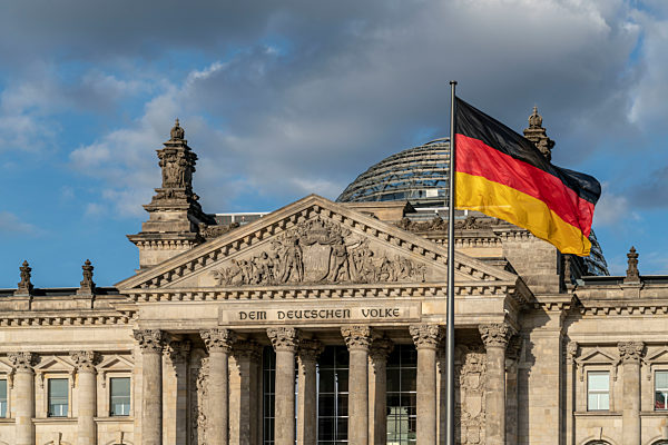 German National Flag in front of Reichstag, Berlin