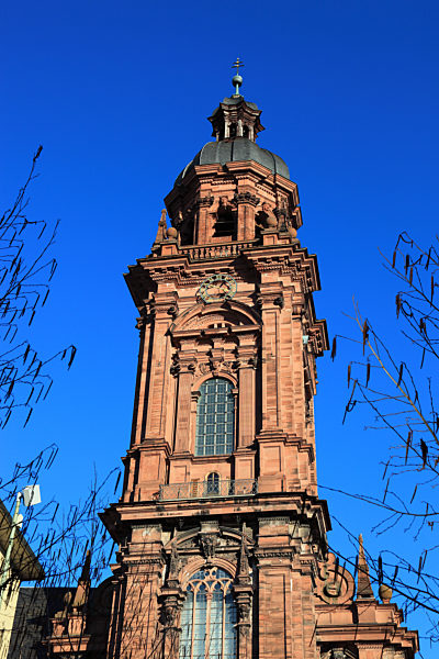 Turm der Neubaukirche. Heute wird das Geb?ude als Aula und Festsaal der Julius-Maximilians-Universit?t benutzt, W?rzburg, Unterfranken, Bayern, Deutschland