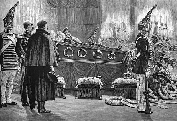 Die Aufbahrung Kaiser Wilhelms im Dom zu Berlin, Wilhelm I., Wilhelm Friedrich Ludwig von Preu?en, 1797 - 1888, ab 1871 deutscher Kaiser, Deutschland, Holzschnitt, 1888, Europa