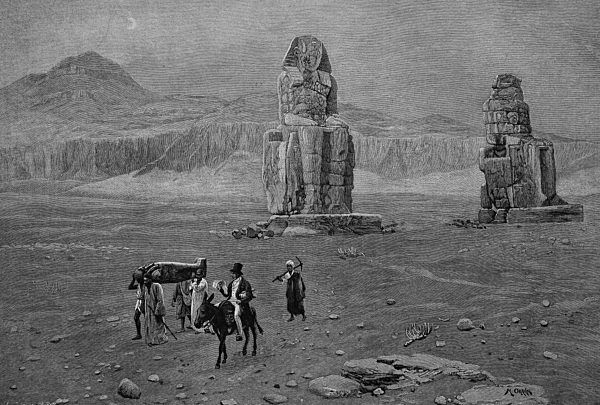 "Der Altertumsforscher Champollion der J?ngere bei den Memnonss?ulen in ?gypten. Jean-Fran?ois Champollion, * 23. Dezember 1790 in Figeac im Departement Lot; ? 4. M?rz 1832 in Paris, war ein franz?sischer Sprachwissenschaftler. Mit der Entzif