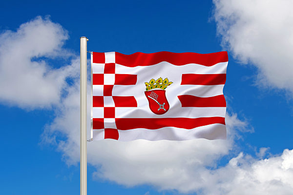 Die Flagge von Bremen - Dienstflagge mit Wappen Bremer Schlüssel