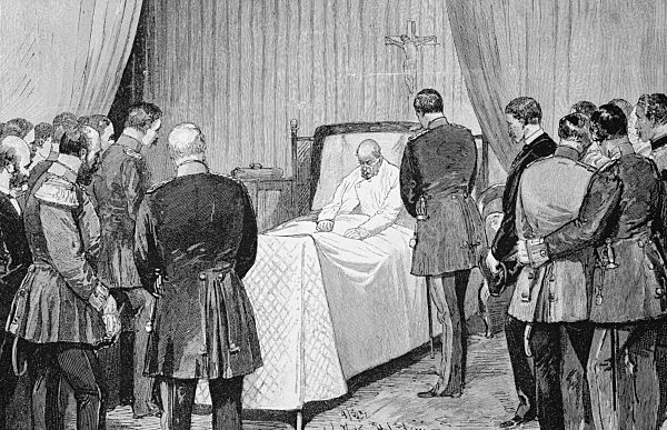 Farewell to the deathbed of Wilhelm I, Wilhelm Friedrich Ludwig of Prussia, 22 March 1797 - March 9, 1888 from the House Hohenzollern was king of Prussia and first German Emperor  /  Abschied am Sterbebett von Wilhelm I., Wilhelm Friedrich Ludwig von Preus