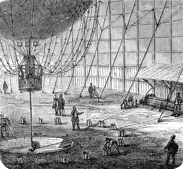 Balloon of Baptiste Henri Jacques Giffard, January 8, 1825 - April 1882, a French engineer and aviation pioneer  /  Ballon von Baptiste Henri Jacques Giffard, 8. Januar 1825 - April 1882, ein franzoesischer Ingenieur und Luftfahrtpionier, Historisch, histo