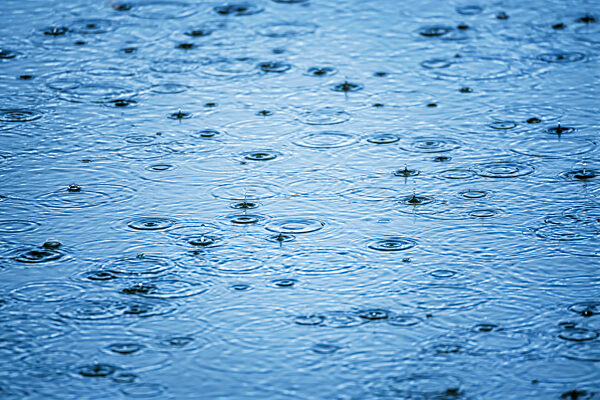 Regentropfen bilden kleine Wellenkreise auf einem See