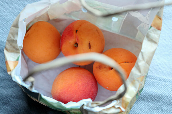 Aprikosen in einer Papiertüte