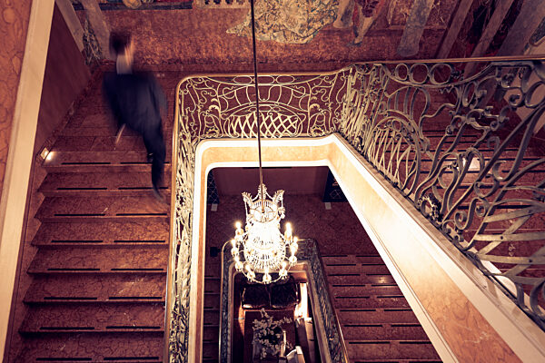 Elegant Staircase with Ornate Design and Motion Blur