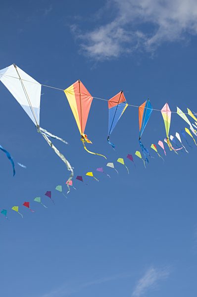 Row of multicolored Kites, Munich, Germany