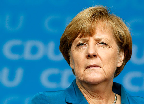 Bundeskanzlerin Merkel (CDU) spricht bei Wahlkampfveranstaltung