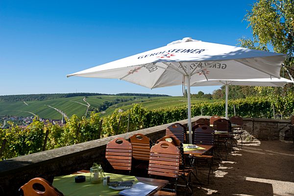 Restaurant terrace, Vogelsburg an der Mainschleife, Lower Franconia, Franconia, Germany, Europe