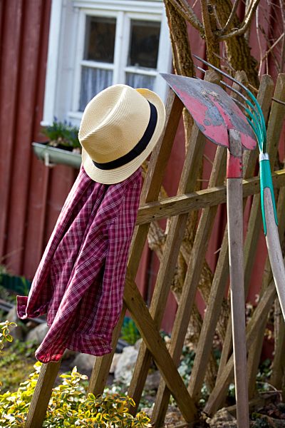 Garden utensils, Garden tools, Hat, Fence