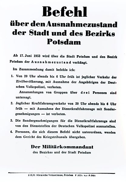 Aushangzettel in Potsdam am 17. Juni 1953 anlässlich des Volksaufstandes in der DDR, Deutsche Demokratische Republik, historisches Plakat