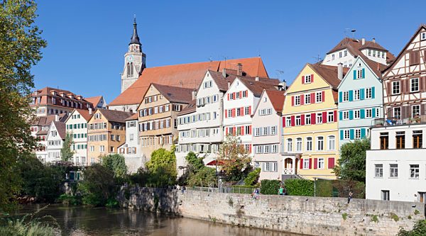 Altstadt mit Stiftskirche am Neckar, Tübingen, Baden-Württemberg, Deutschland, Europa