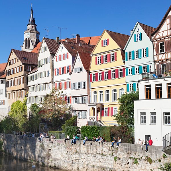 Tübinger Altstadt mit Stiftskirche am Neckar, Tübingen, Baden-Württemberg, Deutschland, Europa