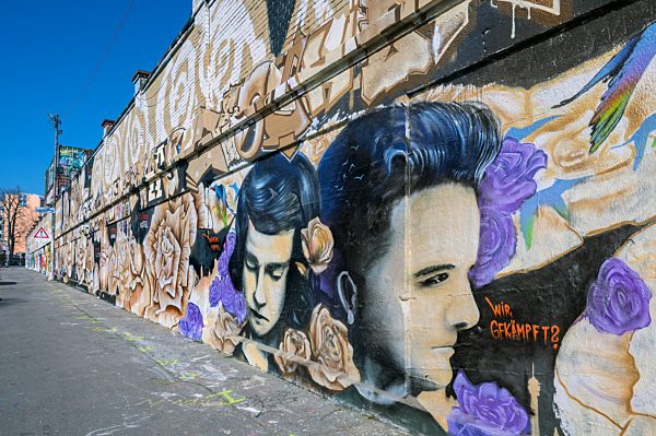 Graffiti, Gedenken an die Weiße Rose, Sophie Scholl und Hans Scholl, Schlachthofgelände, München, Oberbayern, Bayern, Deutschland, Europa