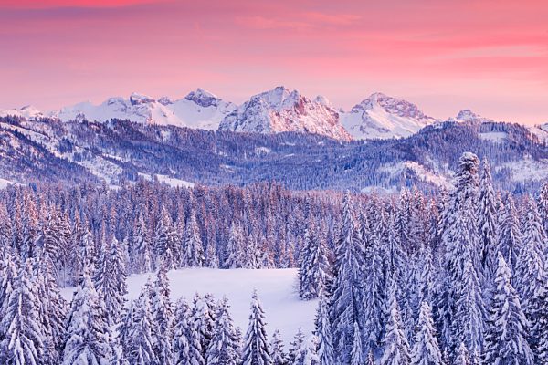 Aussicht vom Gotschalkenberg mit Blick zu den Zentralschweizer Alpen, Schweiz, Europa