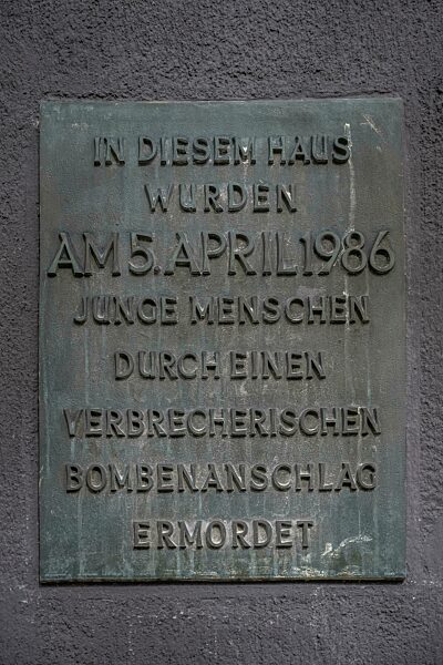 Gedenktafel Anschlag La Belle, Roxy-Palast, Hauptstraße, Friedenau, Tempelhof-Schöneberg, Berlin, Deutschland, Europa