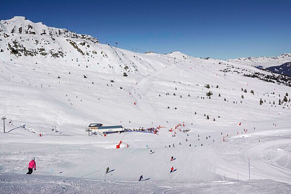 Skipiste am Skilift Les Suisses, Vallee de Courchevel, Departement Savoie, Frankreich, Europa