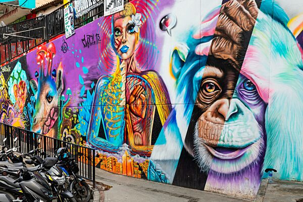 Graffiti an den Hauswänden, Comuna 13, Medellin, Kolumbien, Südamerika