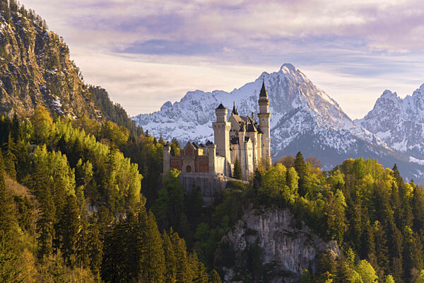 Schloss Neuschwanstein bei Füssen, Abendstimmung, Schwangau, Allgäuer Alpen...