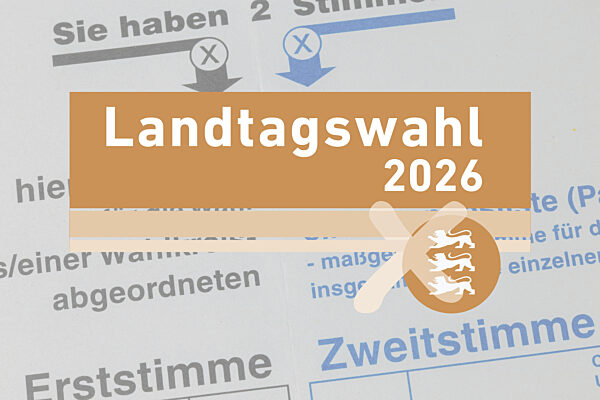 (Fotomontage) Logo der Landtagswahl Baden-Württemberg auf einem Stimmzettel