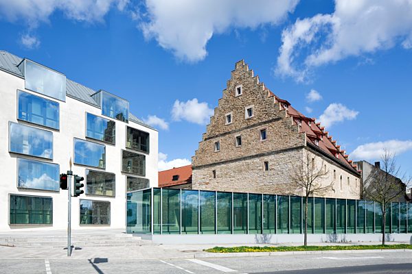 Former Zehntscheune, today municipal library and new main customs office, Schweinfurt, Lower Franconia, Bavaria, Germany, Europe