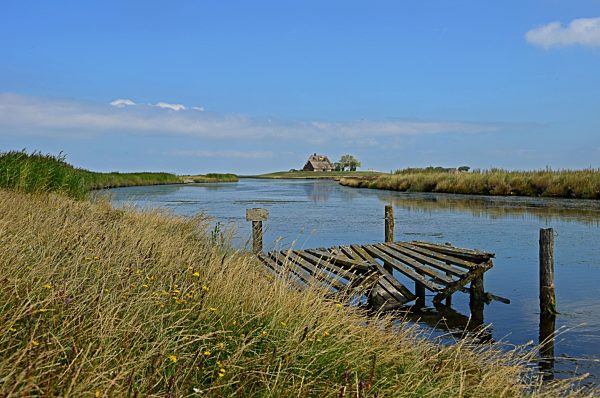 Alter verfallener Bootssteg, Hallig Hooge, Nordsee, Schleswig-Holstein, Deutschland, Europa