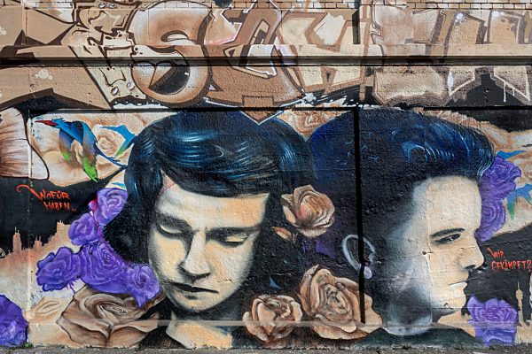 Graffiti, Gedenken an die Weiße Rose, Sophie Scholl und Hans Scholl, Schlachthofgelände, München, Oberbayern, Bayern, Deutschland, Europa