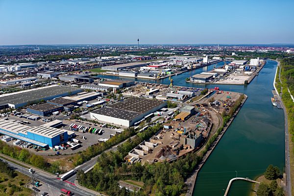 Hafen Nürnberg, auch Bayernhafen, Binnenhafen und Güterverkehrszentrum GVZ) am Main-Donau-Kanal, Nürnberg, Mittelfranken, Franken, Bayern, Deutschland, Europa