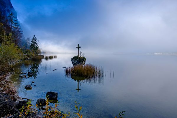 Herbst, Morgennebel, Kreuzstein, Mondsee, Salzkammergut, Oberösterreich, Österreich, Europa