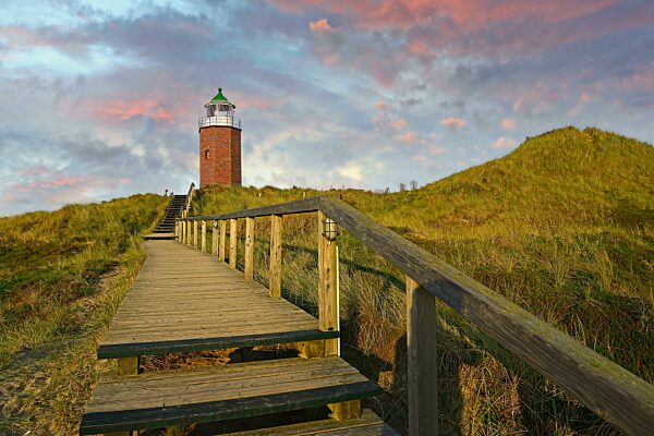 Kleiner Leuchtturm, Quermatenfeuer, am frühen Morgen, Kampen, Sylt, nordfriesische Inseln, Nordfriesland, Schleswig-Holstein, Deutschland, Europa